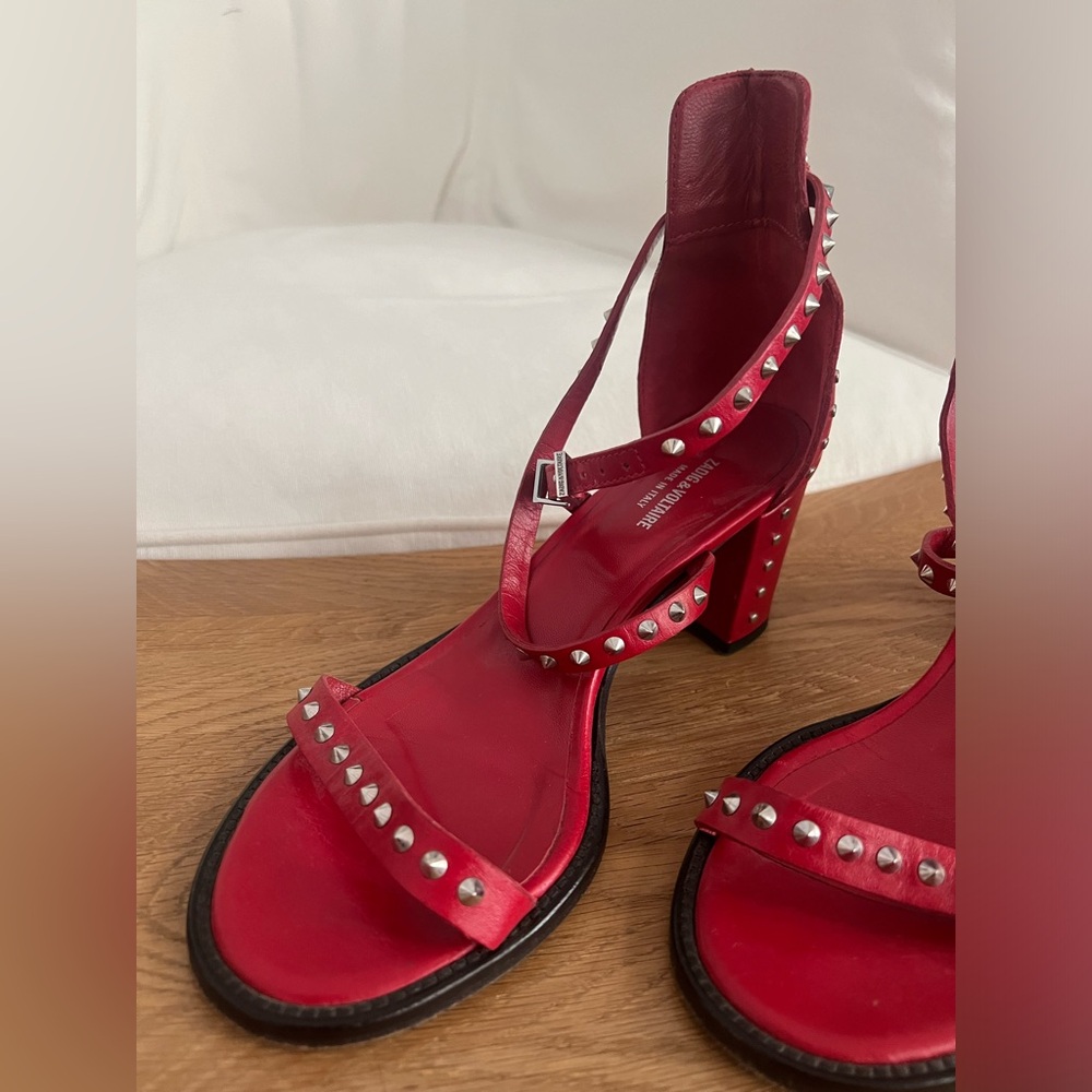 Red Italian leather studded sandals Zadig & Voltaire